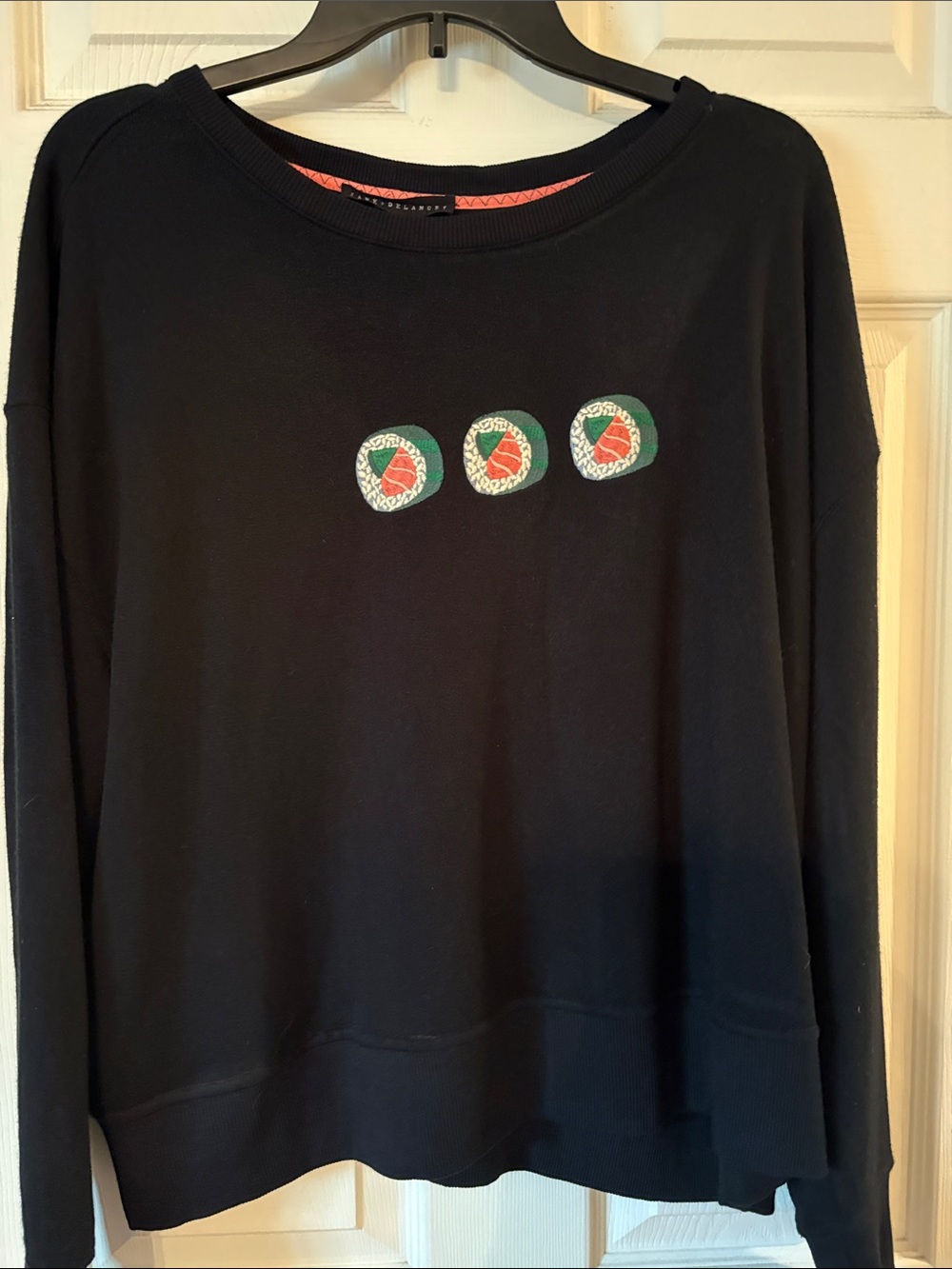 Black NWT Women's Crewneck Sweater with Sushi Motif XL